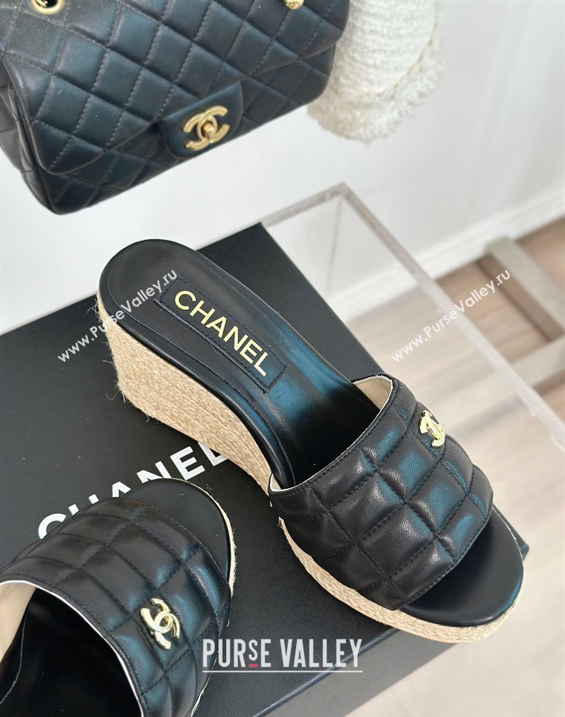 Chanel Quilted Lambskin Wedge Slides Sandal 8cm Black 2024 0603 (MD-240722121)