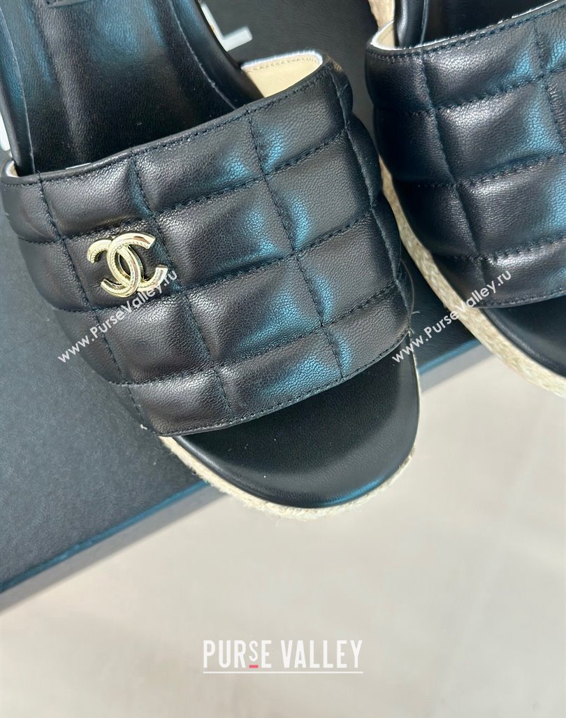 Chanel Quilted Lambskin Wedge Slides Sandal 8cm Black 2024 0603 (MD-240722121)