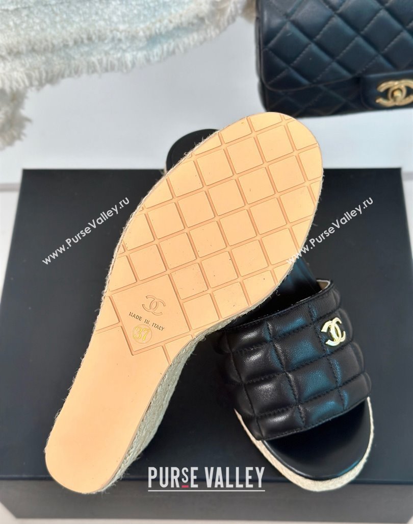 Chanel Quilted Lambskin Wedge Slides Sandal 8cm Black 2024 0603 (MD-240722121)