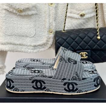 Chanel CC Denim Platform Slides Sandal 4cm Grey 2024 072212 (MD-240722122)