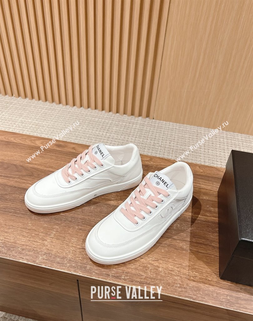 Chanel White Calfskin Sneakers with Side CC Pink 2024 072203 (KL-240722016)