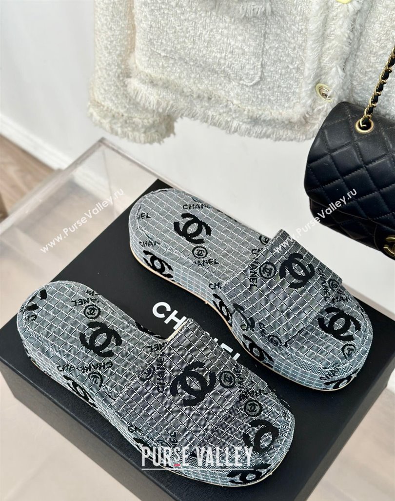 Chanel CC Denim Platform Slides Sandal 4cm Grey 2024 072212 (MD-240722122)