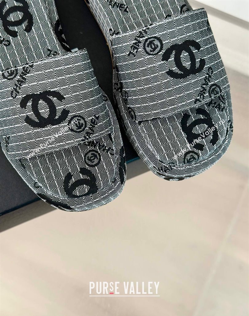 Chanel CC Denim Platform Slides Sandal 4cm Grey 2024 072212 (MD-240722122)