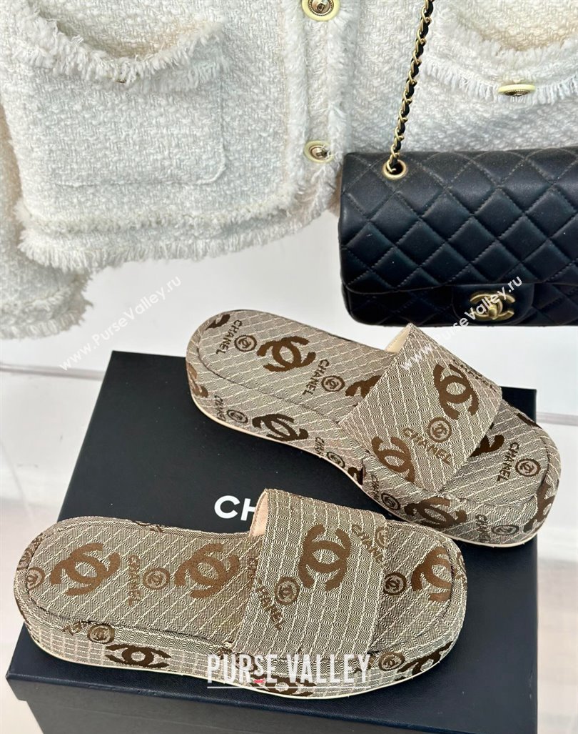 Chanel CC Denim Platform Slides Sandal 4cm Beige 2024 072212 (MD-240722123)