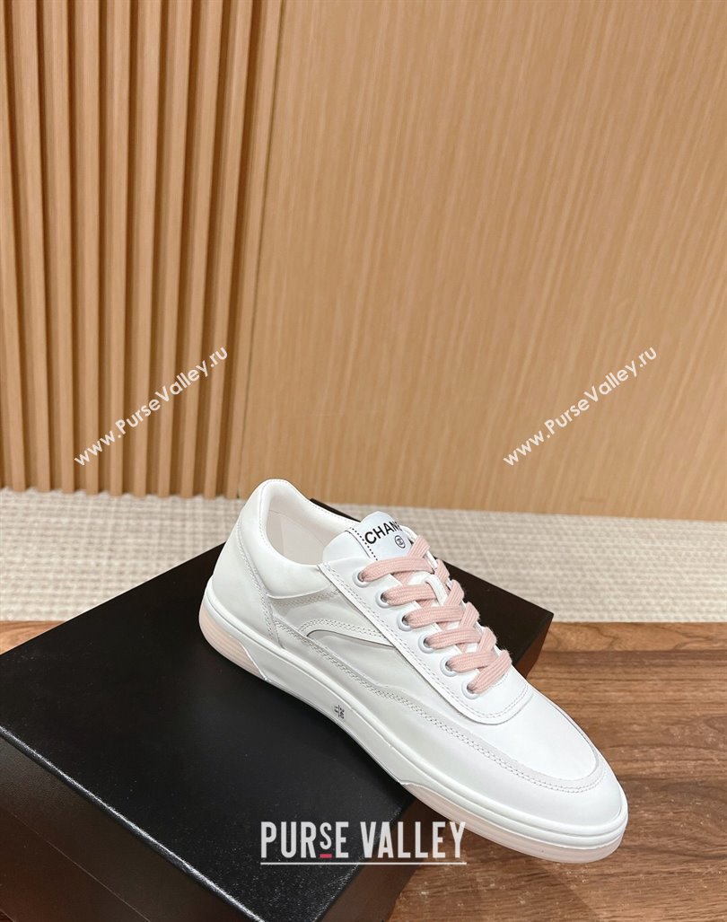 Chanel White Calfskin Sneakers with Side CC Pink 2024 072203 (KL-240722016)