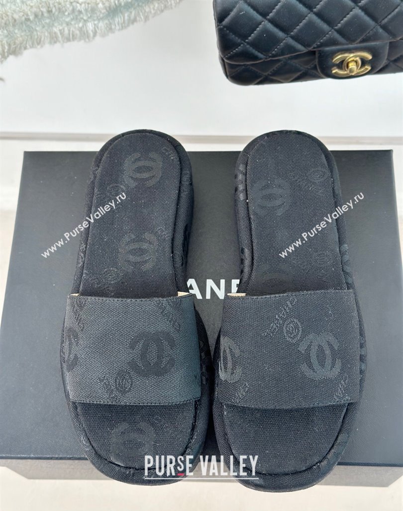 Chanel CC Denim Platform Slides Sandal 4cm Black 2024 072212 (MD-240722124)