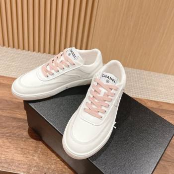 Chanel White Calfskin Sneakers with Side CC Pink 2024 072203 (KL-240722016)