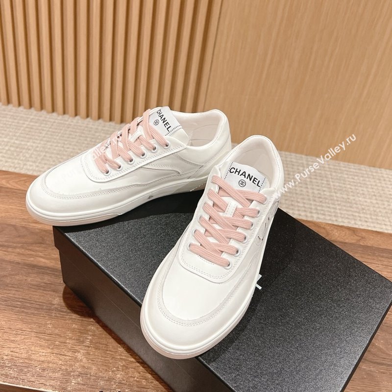 Chanel White Calfskin Sneakers with Side CC Pink 2024 072203 (KL-240722016)