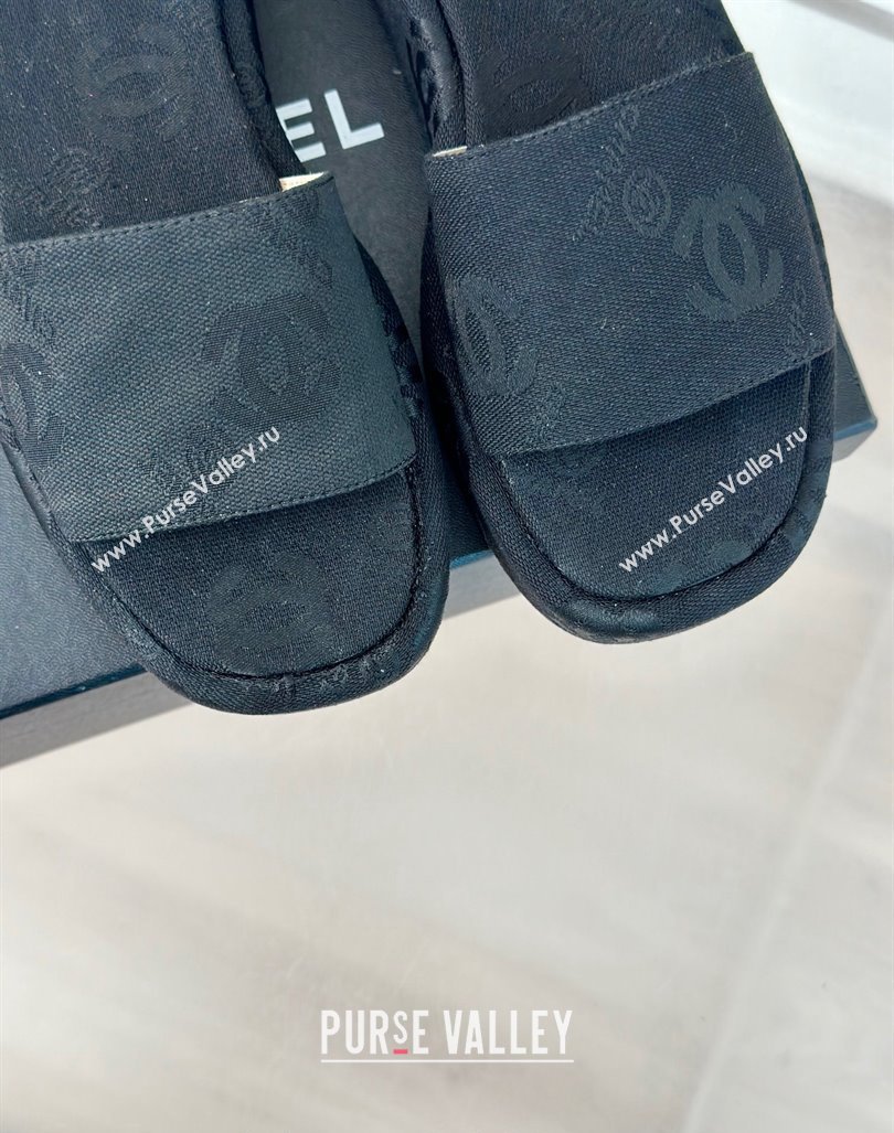 Chanel CC Denim Platform Slides Sandal 4cm Black 2024 072212 (MD-240722124)