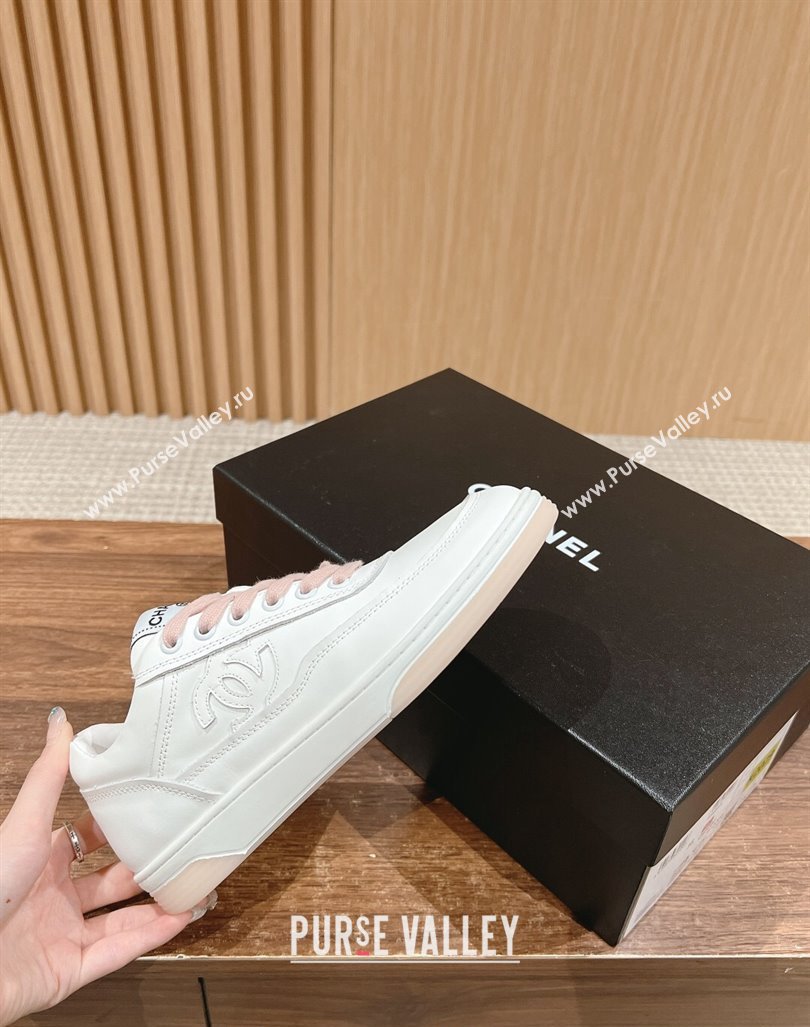 Chanel White Calfskin Sneakers with Side CC Pink 2024 072203 (KL-240722016)