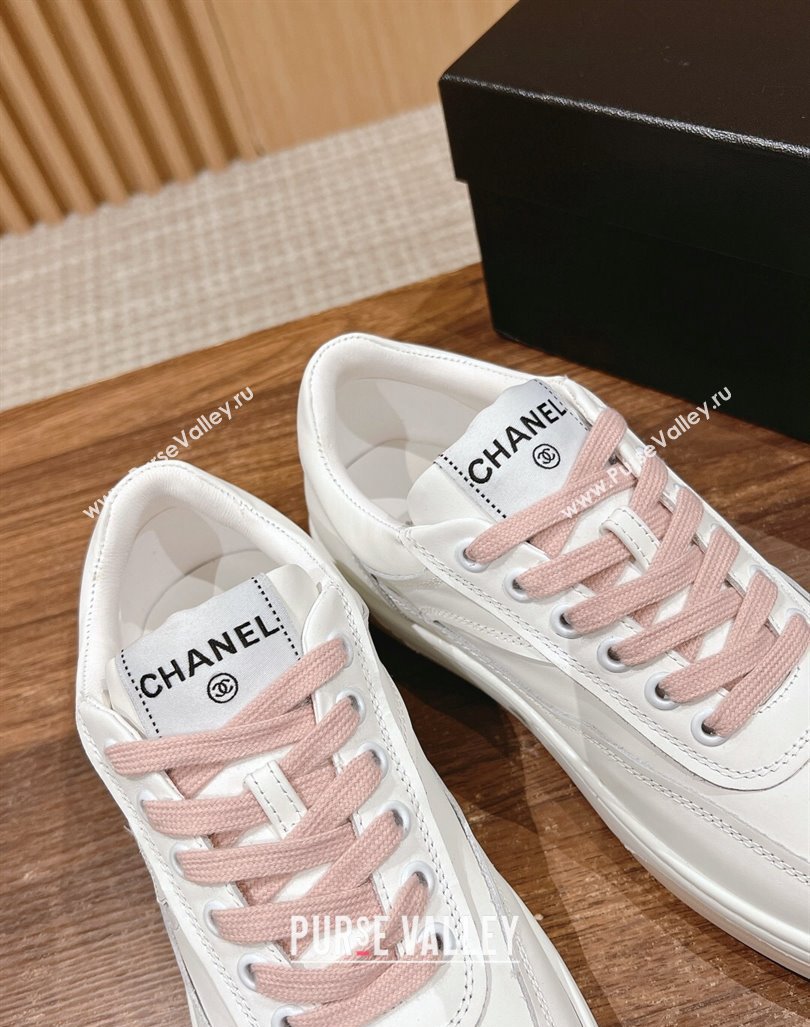 Chanel White Calfskin Sneakers with Side CC Pink 2024 072203 (KL-240722016)