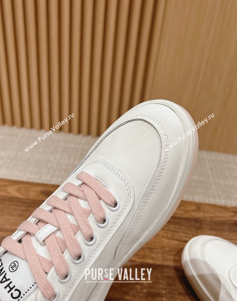 Chanel White Calfskin Sneakers with Side CC Pink 2024 072203 (KL-240722016)