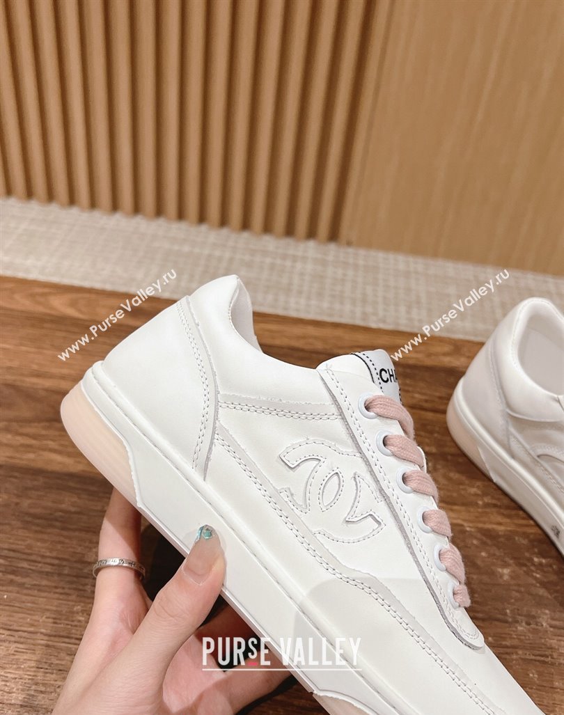 Chanel White Calfskin Sneakers with Side CC Pink 2024 072203 (KL-240722016)