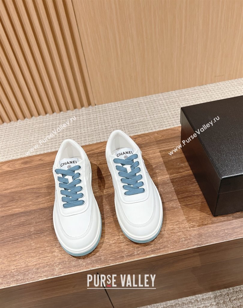 Chanel White Calfskin Sneakers with Side CC Blue 2024 072203 (KL-240722017)