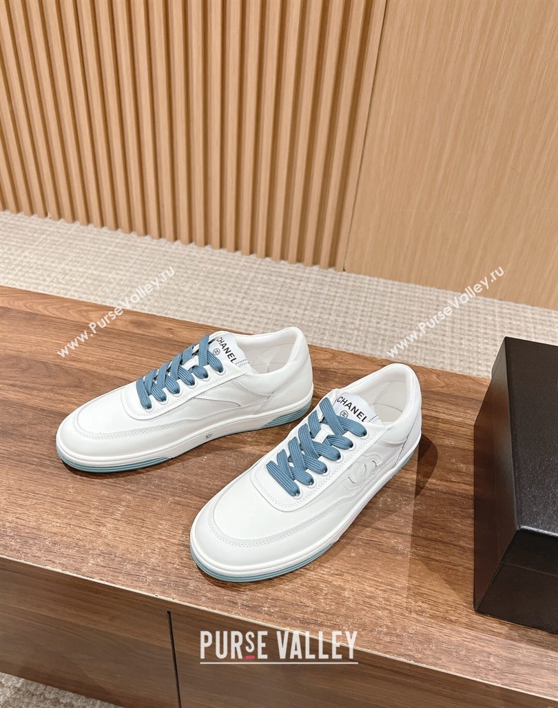 Chanel White Calfskin Sneakers with Side CC Blue 2024 072203 (KL-240722017)