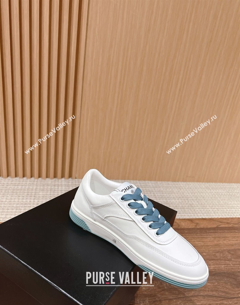 Chanel White Calfskin Sneakers with Side CC Blue 2024 072203 (KL-240722017)