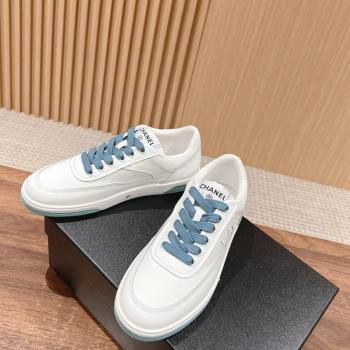 Chanel White Calfskin Sneakers with Side CC Blue 2024 072203 (KL-240722017)