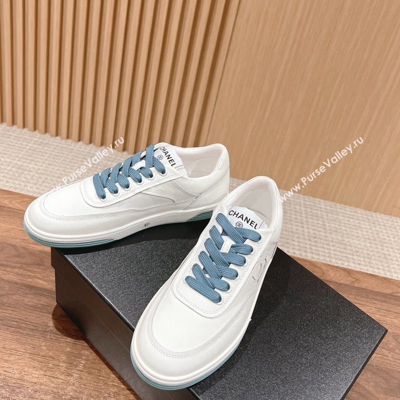 Chanel White Calfskin Sneakers with Side CC Blue 2024 072203 (KL-240722017)