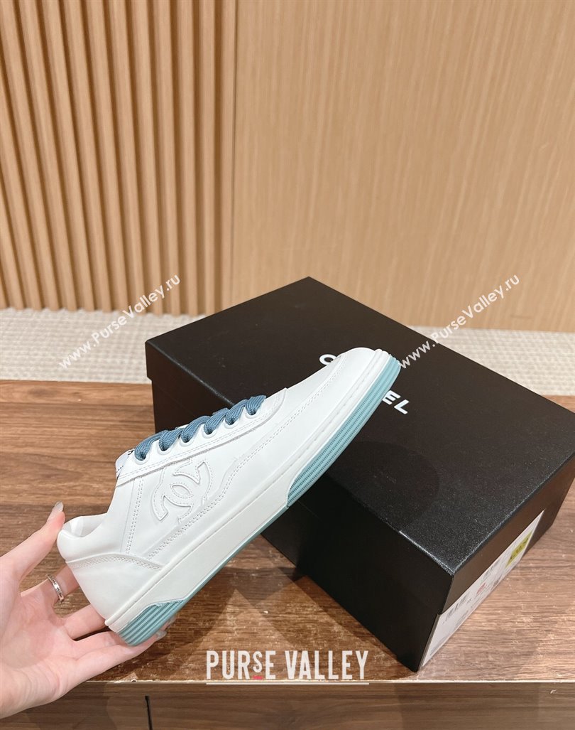 Chanel White Calfskin Sneakers with Side CC Blue 2024 072203 (KL-240722017)