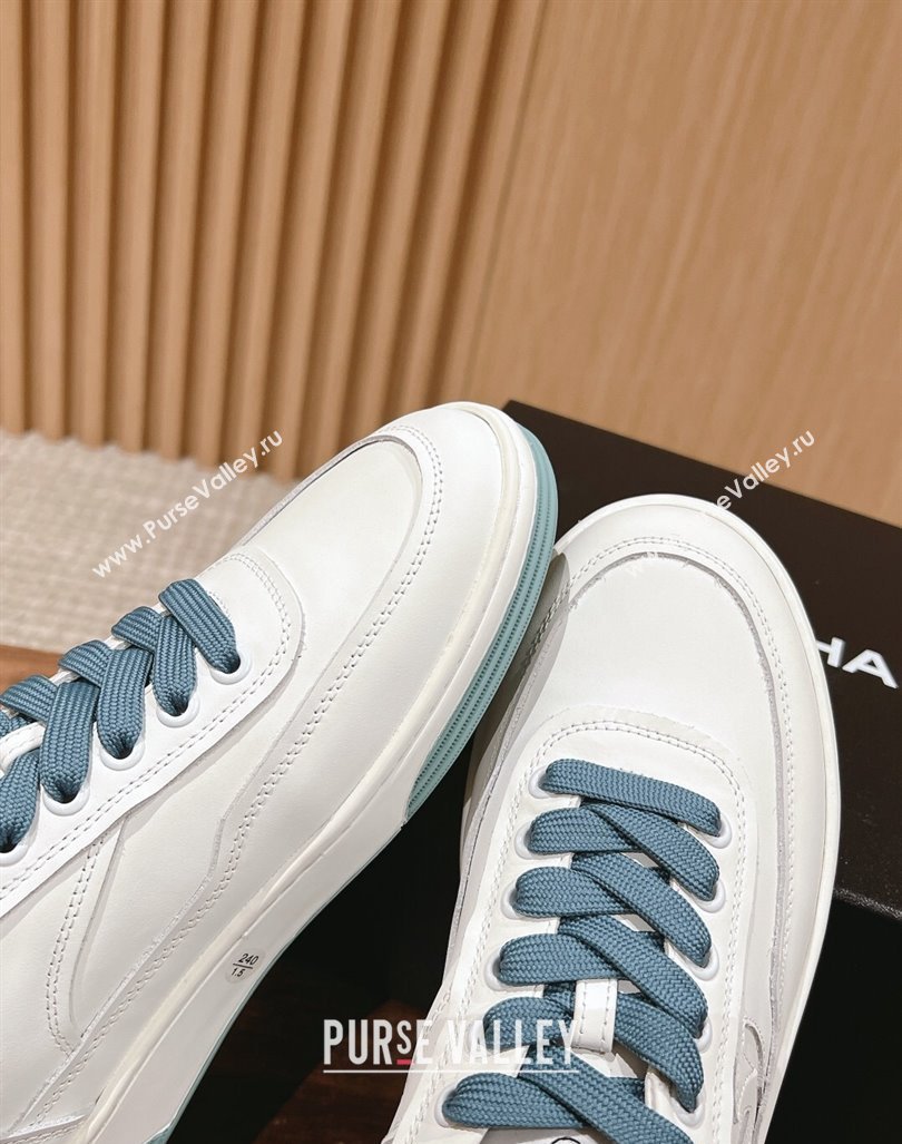 Chanel White Calfskin Sneakers with Side CC Blue 2024 072203 (KL-240722017)