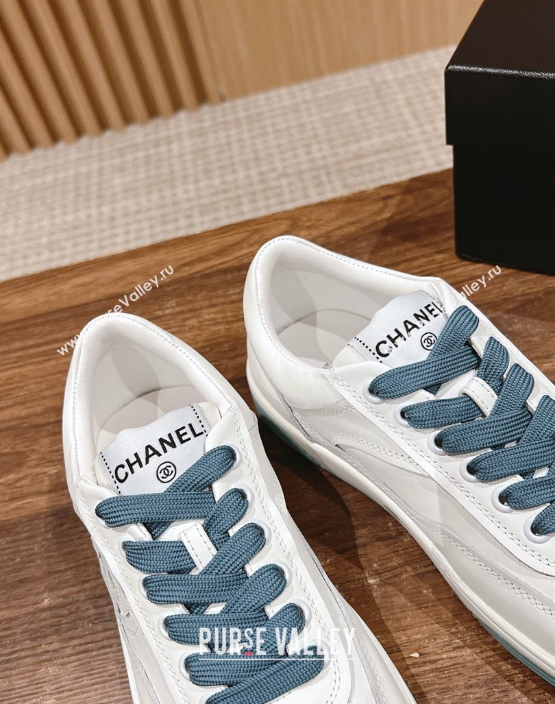 Chanel White Calfskin Sneakers with Side CC Blue 2024 072203 (KL-240722017)