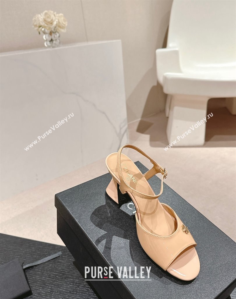 Chanel Patent Calfskin Heel Sandals Beige 2024 G45723 0722 (MD-240722130)