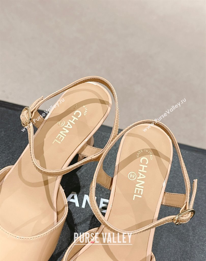 Chanel Patent Calfskin Heel Sandals Beige 2024 G45723 0722 (MD-240722130)