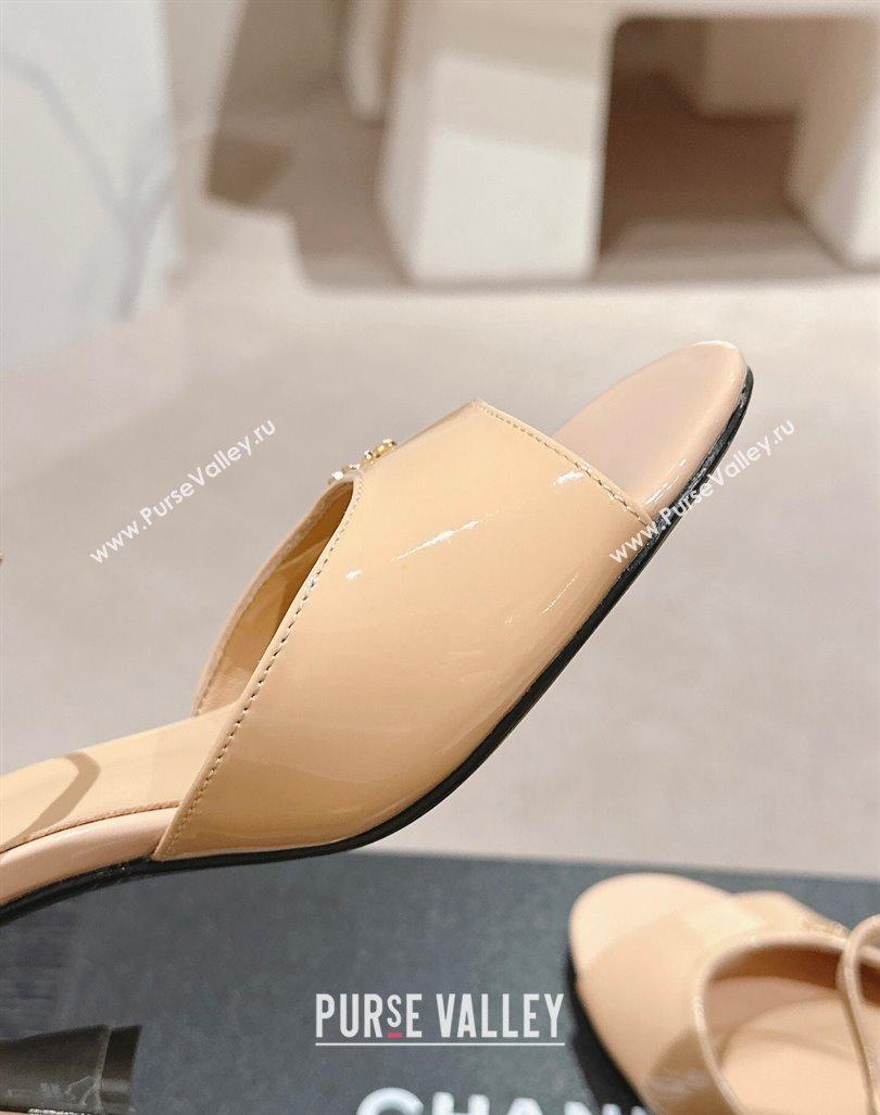 Chanel Patent Calfskin Heel Sandals Beige 2024 G45723 0722 (MD-240722130)