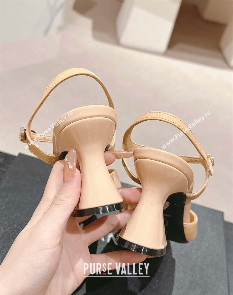 Chanel Patent Calfskin Heel Sandals Beige 2024 G45723 0722 (MD-240722130)