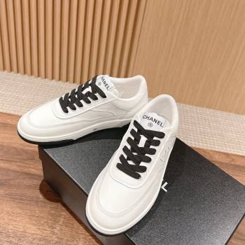 Chanel White Calfskin Sneakers with Side CC Black 2024 072203 (KL-240722018)