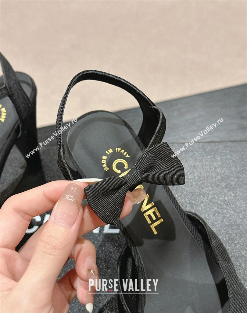 Chanel Satin Slingback Pumps 8cm with Bow Black 2024 072214 (MD-240722140)