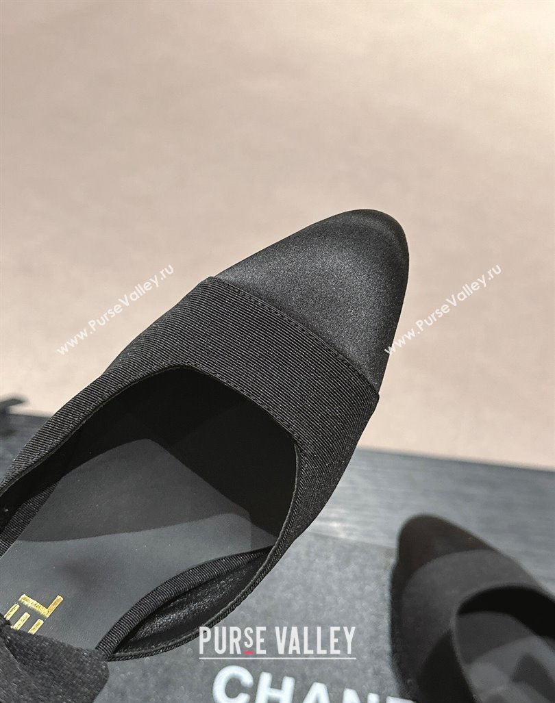 Chanel Satin Slingback Pumps 8cm with Bow Black 2024 072214 (MD-240722140)