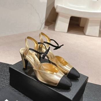 Chanel Calfskin Slingback Pumps 8cm with Bow Gold 2024 072214 (MD-240722141)