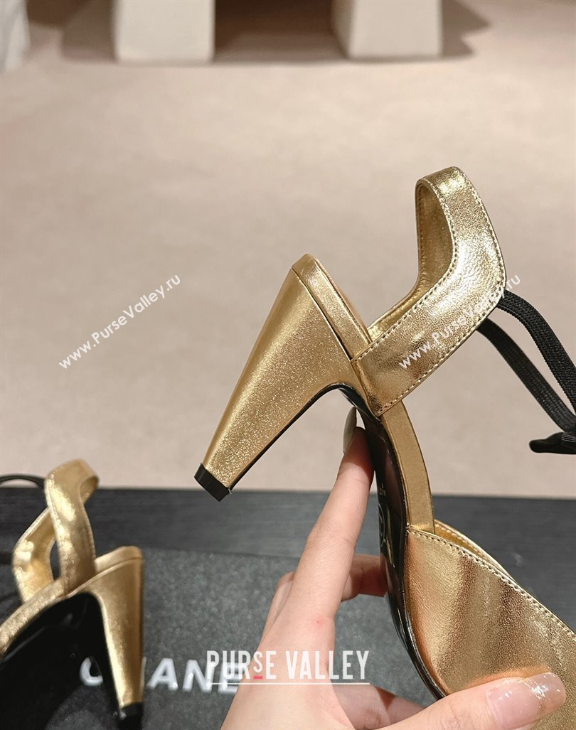 Chanel Calfskin Slingback Pumps 8cm with Bow Gold 2024 072214 (MD-240722141)