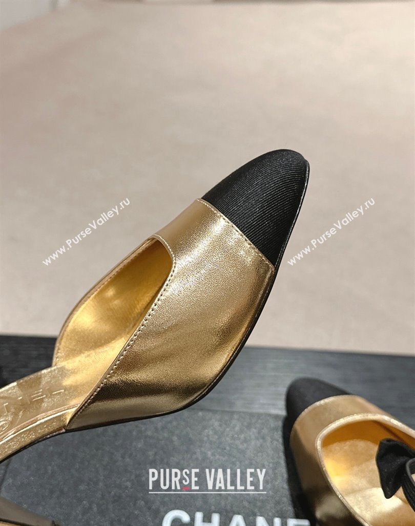 Chanel Calfskin Slingback Pumps 8cm with Bow Gold 2024 072214 (MD-240722141)