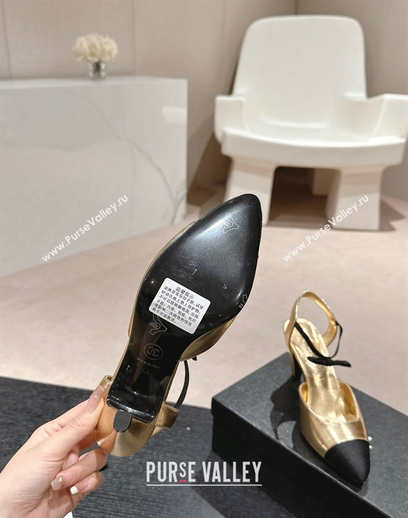 Chanel Calfskin Slingback Pumps 8cm with Bow Gold 2024 072214 (MD-240722141)