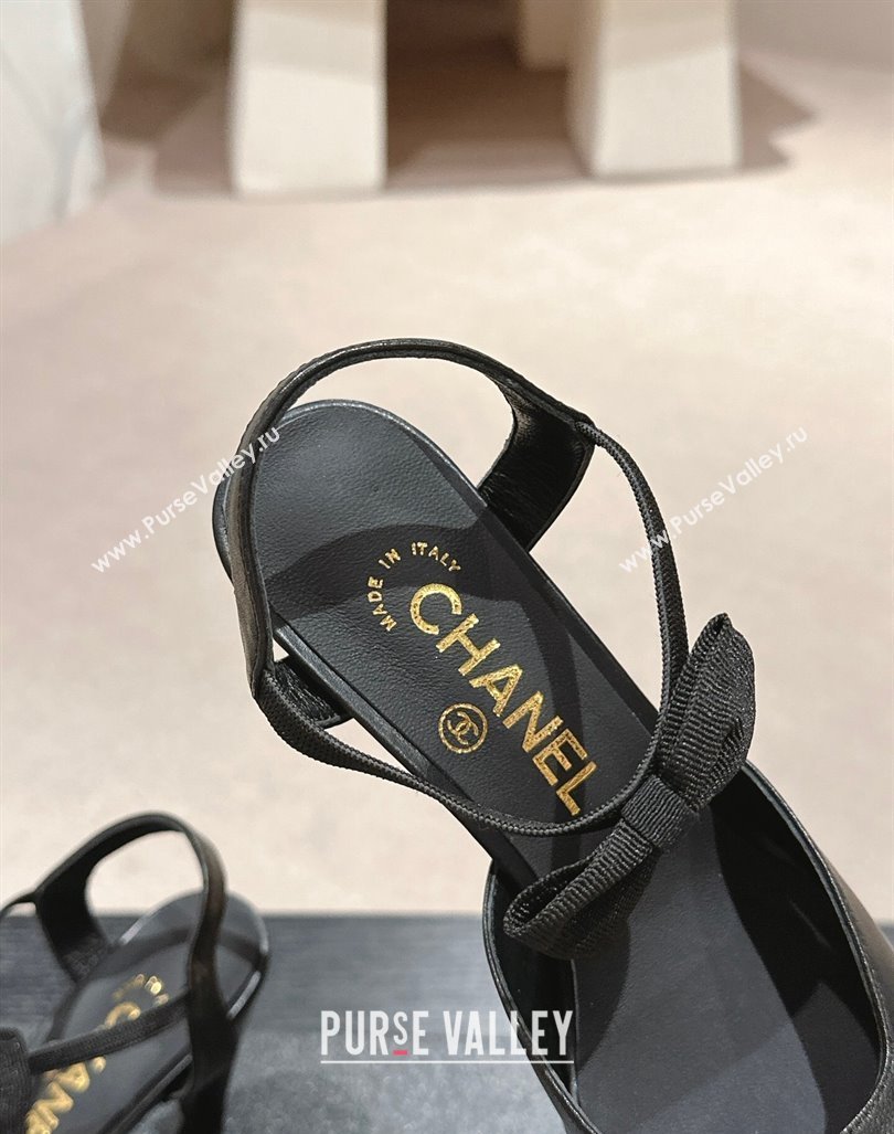 Chanel Calfskin Slingback Pumps 8cm with Bow Black 2024 072214 (MD-240722142)