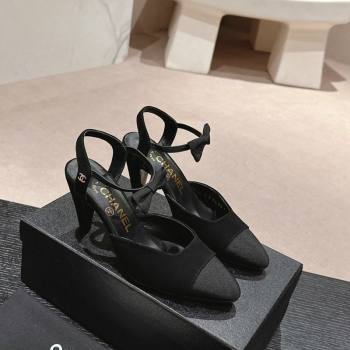 Chanel Suede Slingback Pumps 8cm with Bow Black 2024 072214 (MD-240722143)