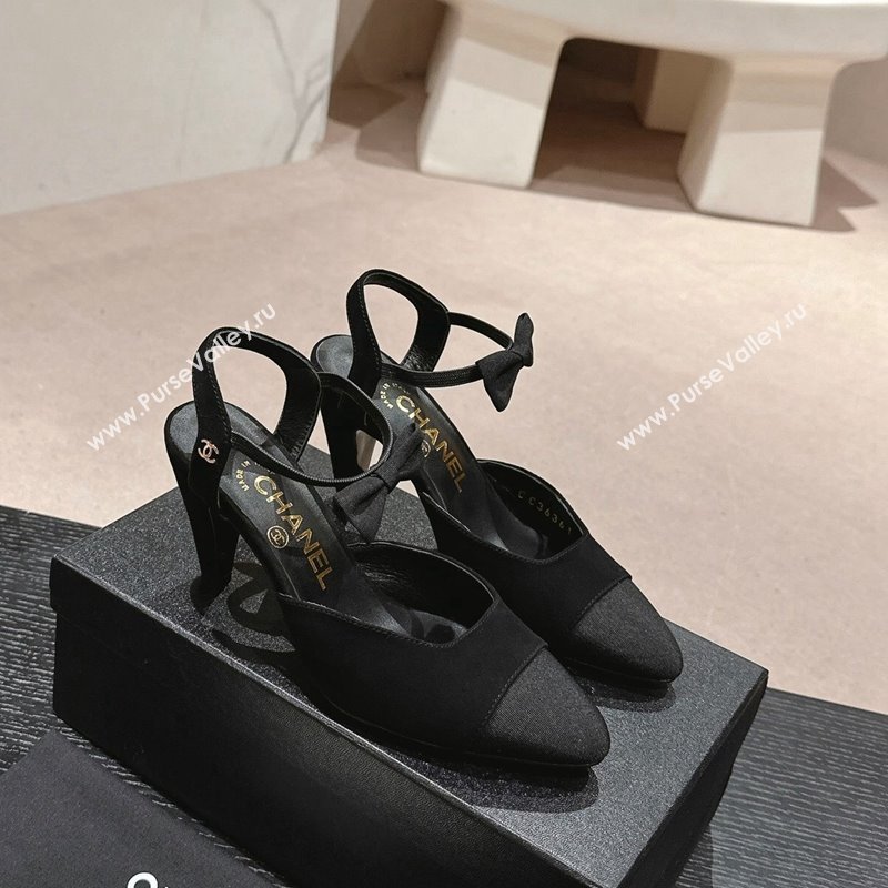 Chanel Suede Slingback Pumps 8cm with Bow Black 2024 072214 (MD-240722143)