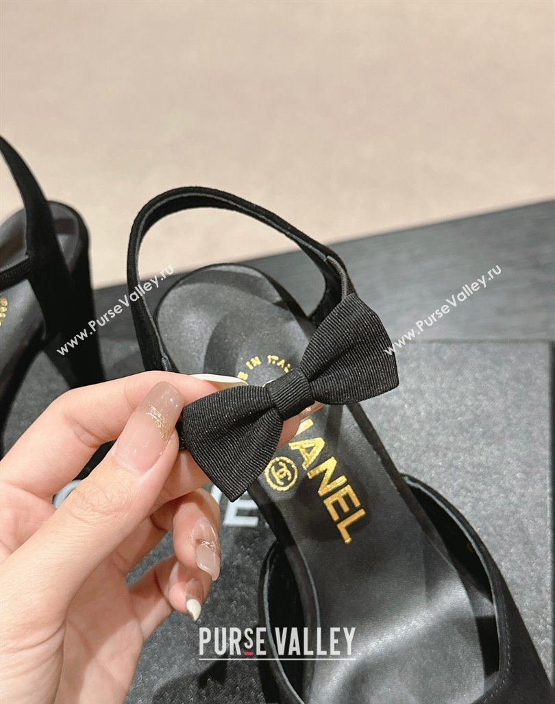 Chanel Suede Slingback Pumps 8cm with Bow Black 2024 072214 (MD-240722143)