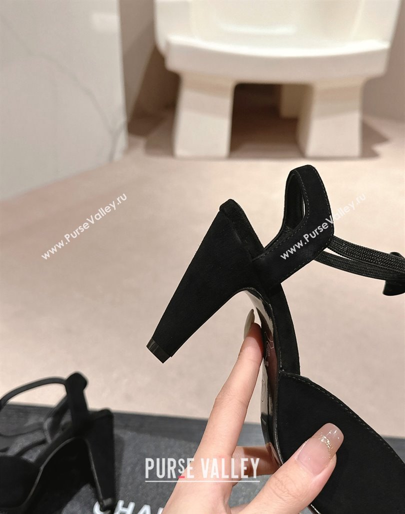 Chanel Suede Slingback Pumps 8cm with Bow Black 2024 072214 (MD-240722143)