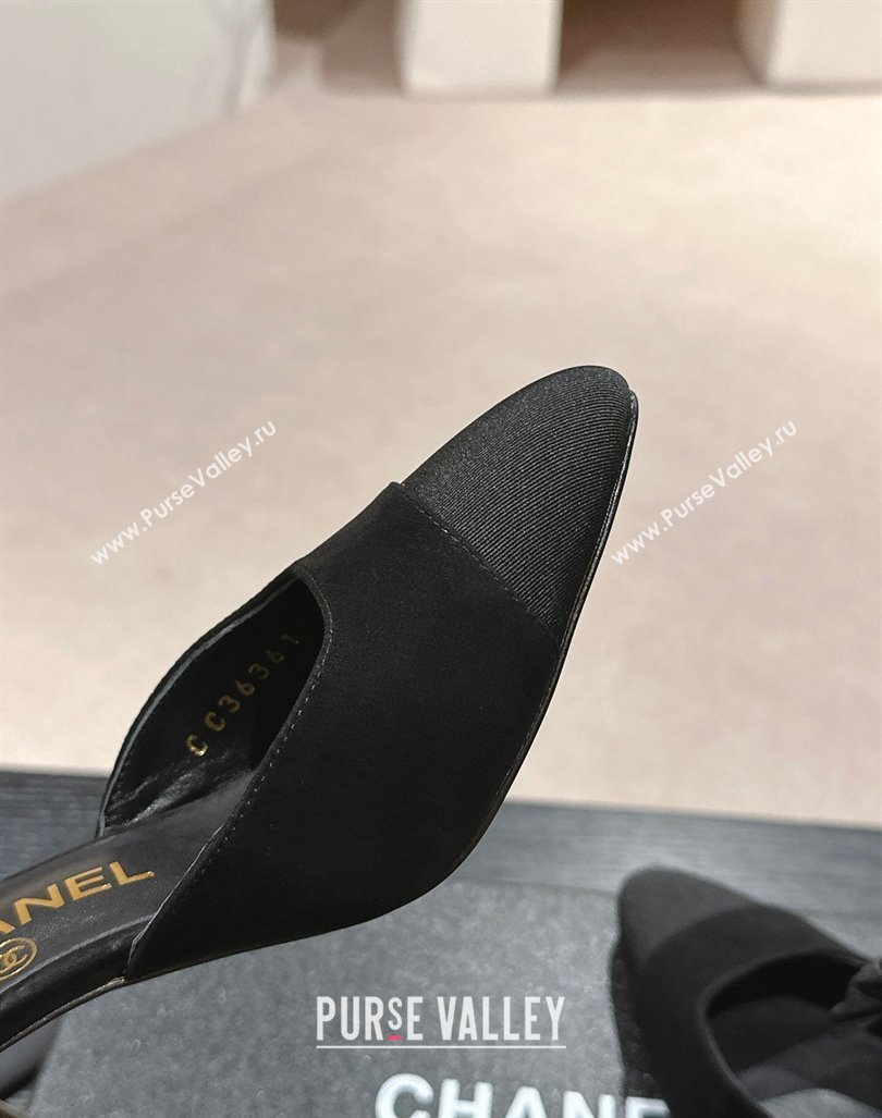 Chanel Suede Slingback Pumps 8cm with Bow Black 2024 072214 (MD-240722143)