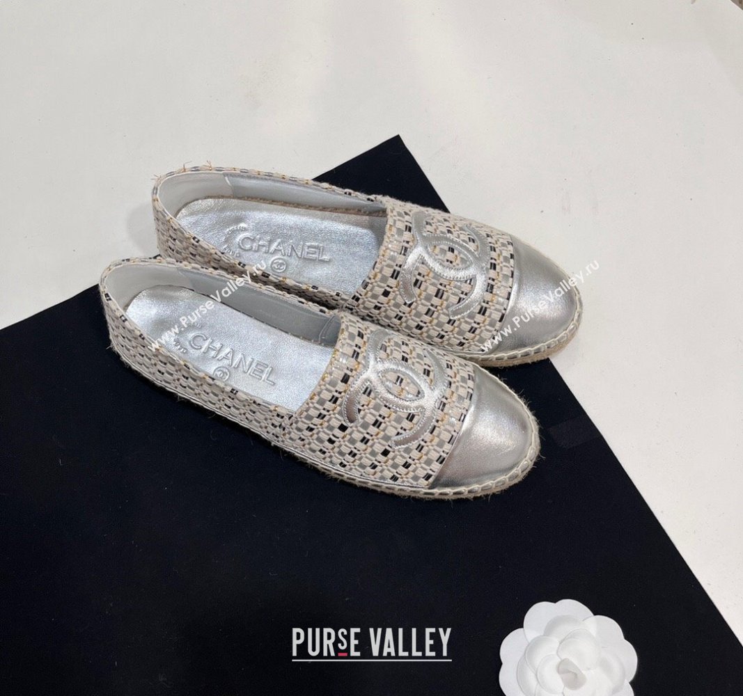 Chanel Woven Espadrilles Flat Silver 2024 0723001 (SS-240723001)