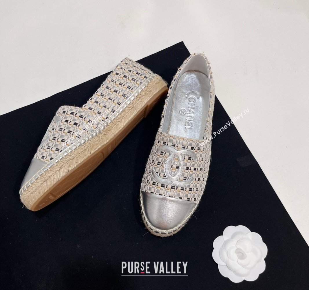 Chanel Woven Espadrilles Flat Silver 2024 0723001 (SS-240723001)