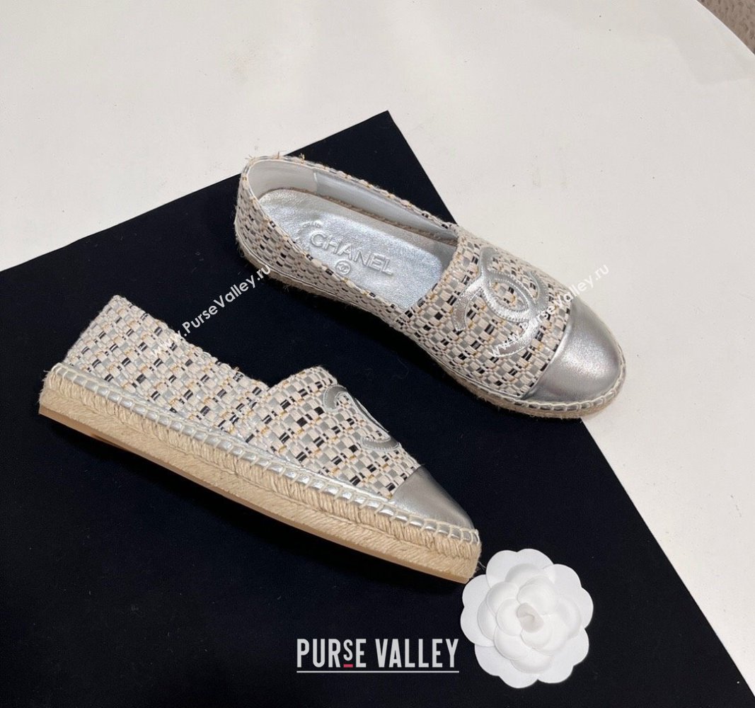 Chanel Woven Espadrilles Flat Silver 2024 0723001 (SS-240723001)