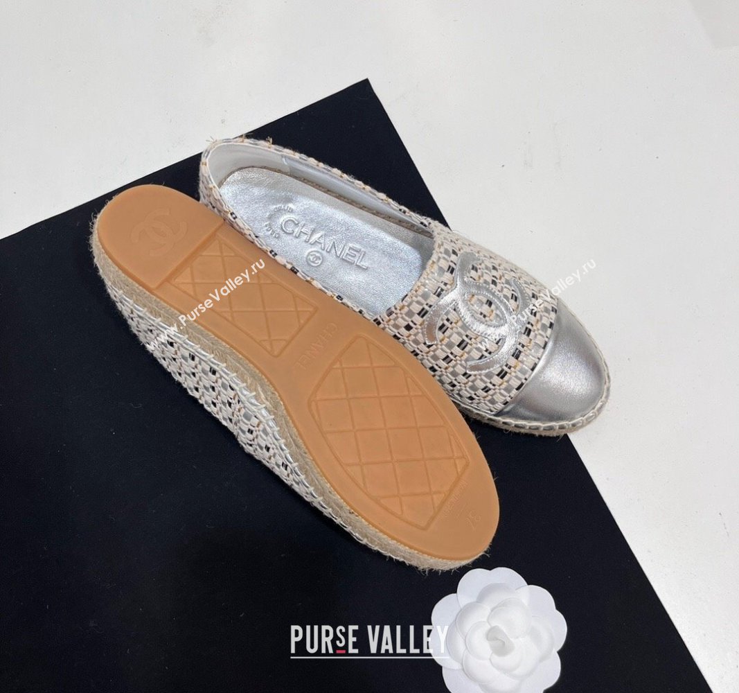 Chanel Woven Espadrilles Flat Silver 2024 0723001 (SS-240723001)