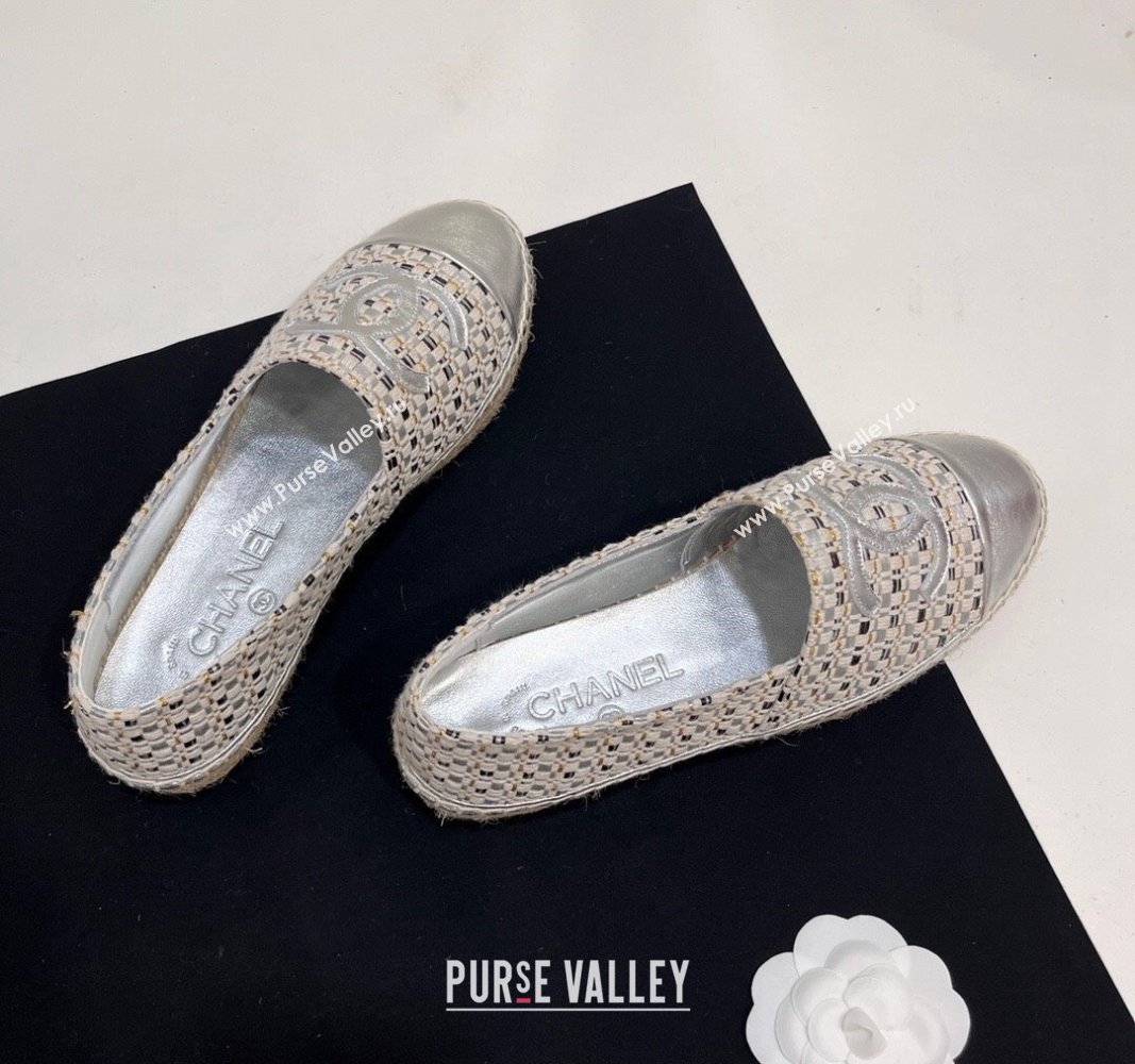 Chanel Woven Espadrilles Flat Silver 2024 0723001 (SS-240723001)