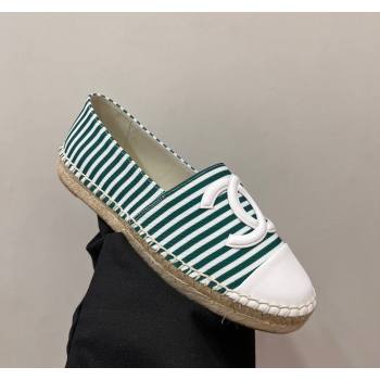 Chanel Coco Beach Stripes Printed Fabric Espadrilles Flat Green 2024 (SS-2407230010)