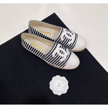 Chanel Coco Beach Stripes Printed Fabric Espadrilles Flat Black/White 2024 (SS-2407230011)