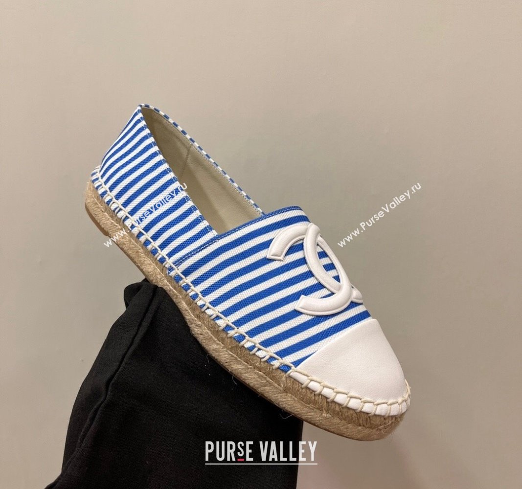 Chanel Coco Beach Stripes Printed Fabric Espadrilles Flat Sky Blue 2024 (SS-2407230012)